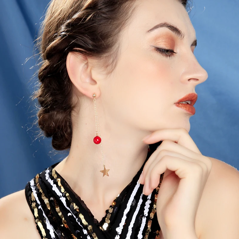 

Stylish Alloy Circle Long Drop Rhinestone Star Heart Red Bead Strawberry Chain Stud Glitter Designs Wholesale Earrings Jewelry, Gold
