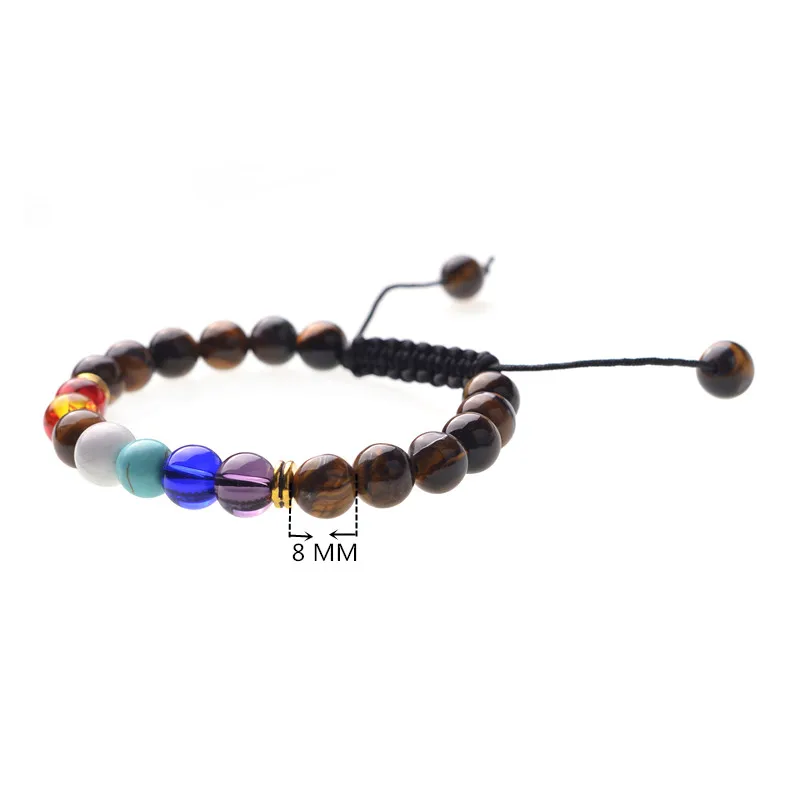 

Fashion Unisex 7 Chakra Spiritual Charm 8 MM Petrified Wood Beads Woven Beaded Bracelet Cheap Wholesale