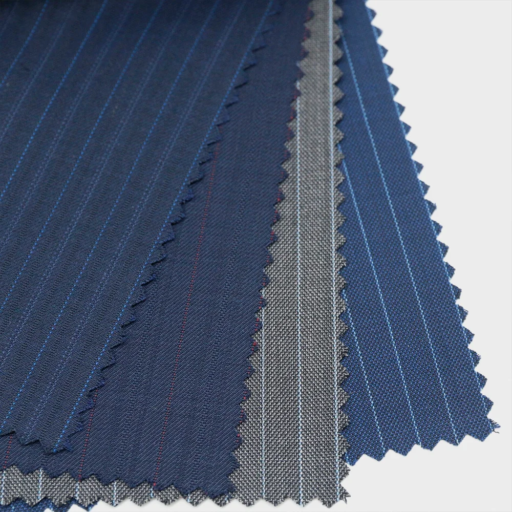 Elegant and Soft Merino Wool Suiting Fabric 50%W 50%P Blend Wool/Polyester Fabric for Men's Suit Jacket Stripe