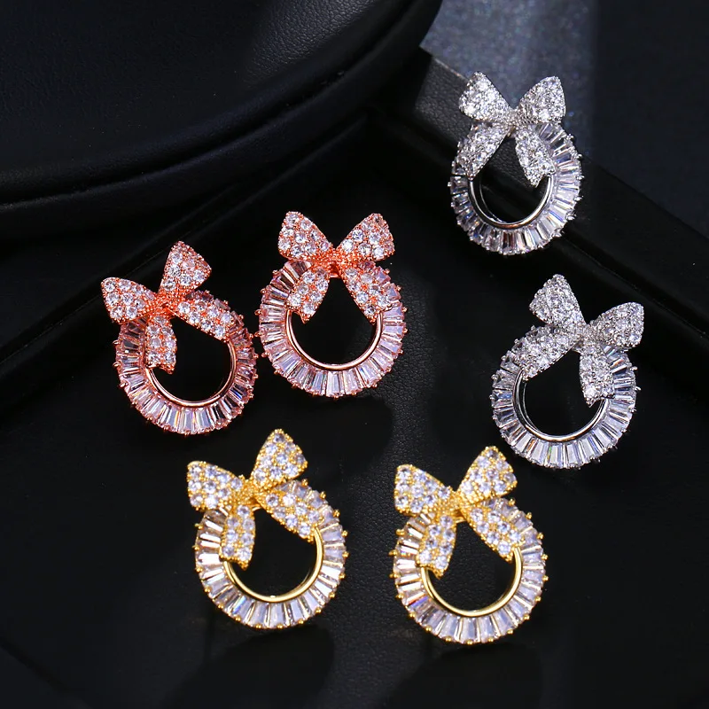 

New cubic zirconia earrings fashioon women earrings jewelry multicolor bow earrings