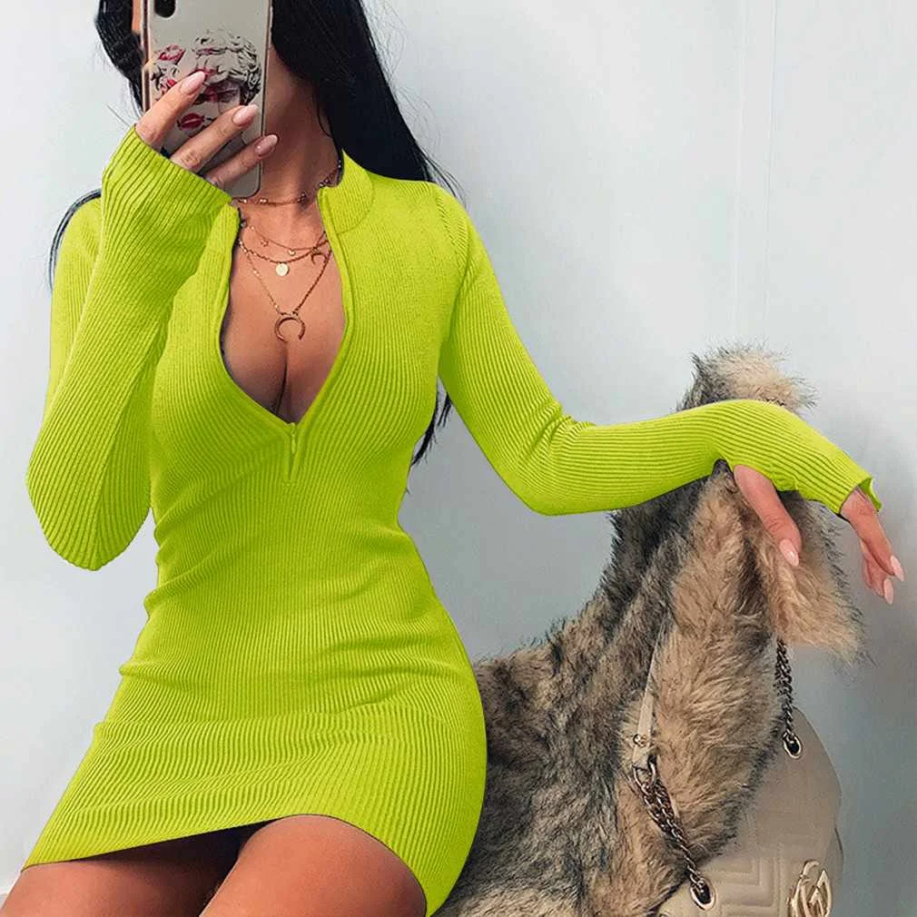 

New Women's Dress Long-sleeved Dress Sexy Slim Bodycon Dress, Picture color