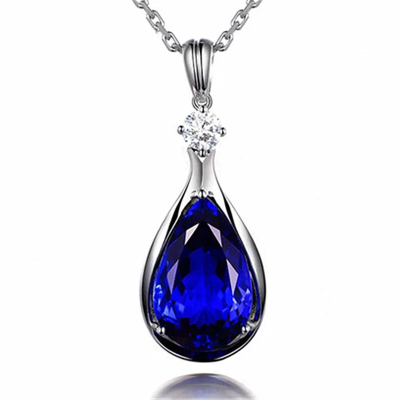 

Luxury Wedding Blue Diamond Jewelry 5A Tanzanite Pendant Necklace 18k Gold plated Sapphire Gem Necklace