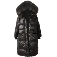 

Black Downjacket Woman Warm Mink Fur Fur Trim Women Winter Expedition Down Jacket Coat