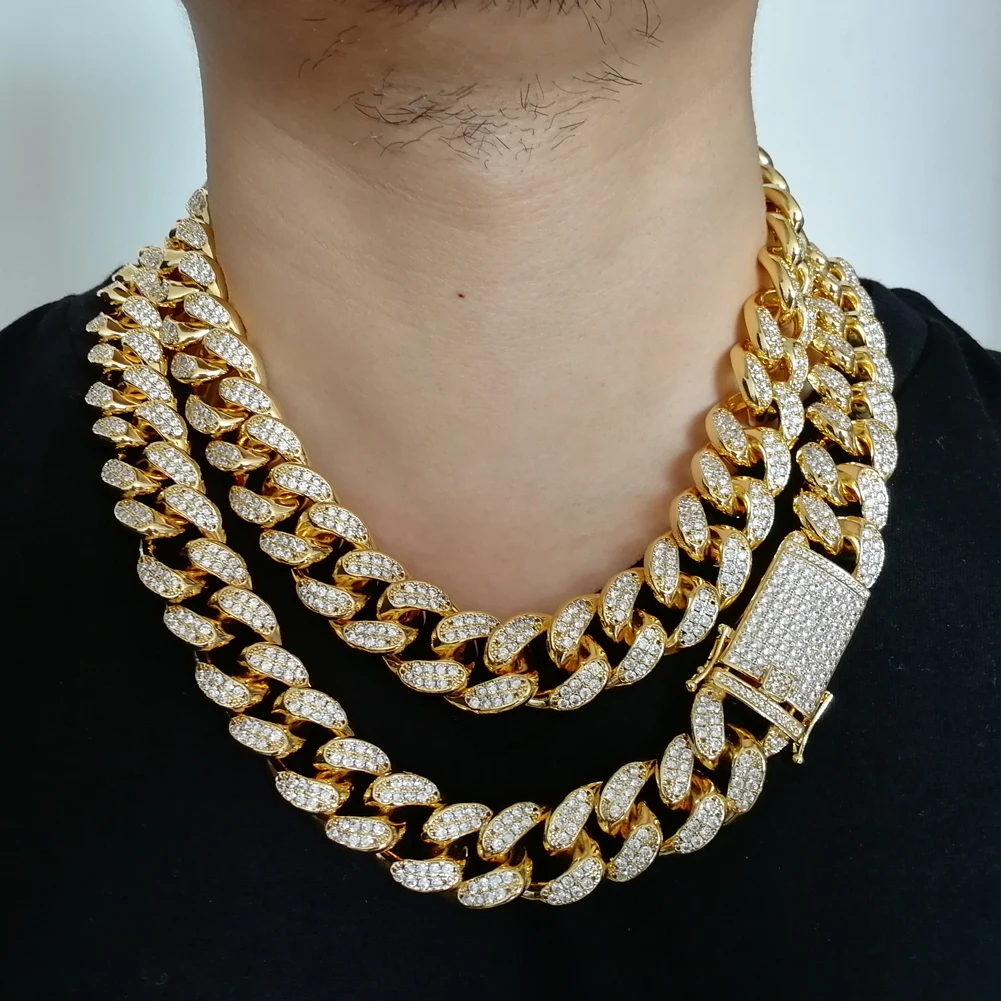 BC011 20mm Chunky Brass Iced Out Chain Hip hop Jewelry Cuban Link Chain mens necklace chain bling jewelry