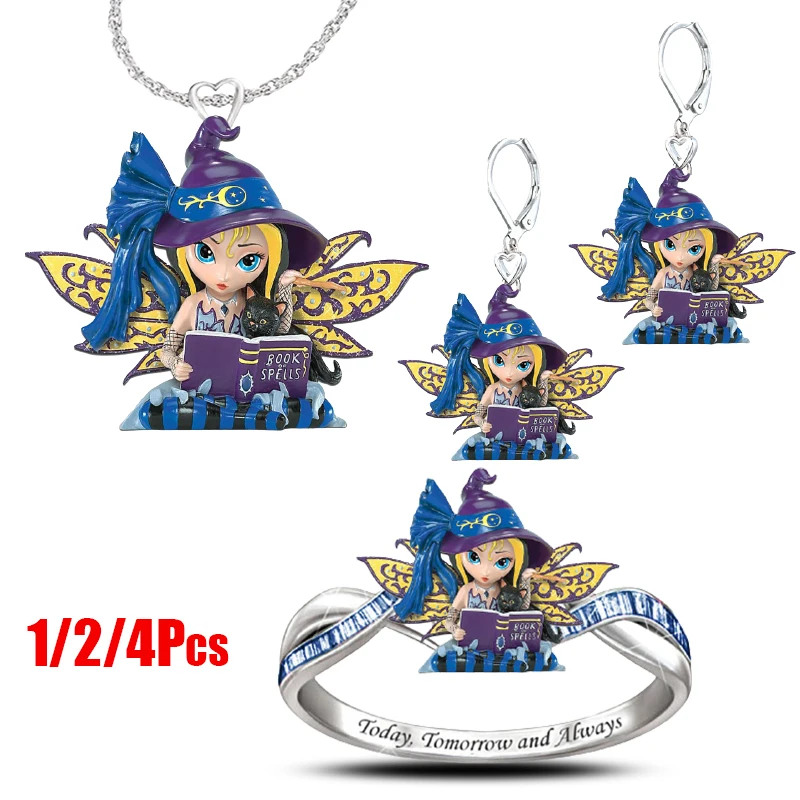 

Fashion Elf Pendant Necklace Cartoon Butterfly Jewelry Cute Ring Jewelry Set