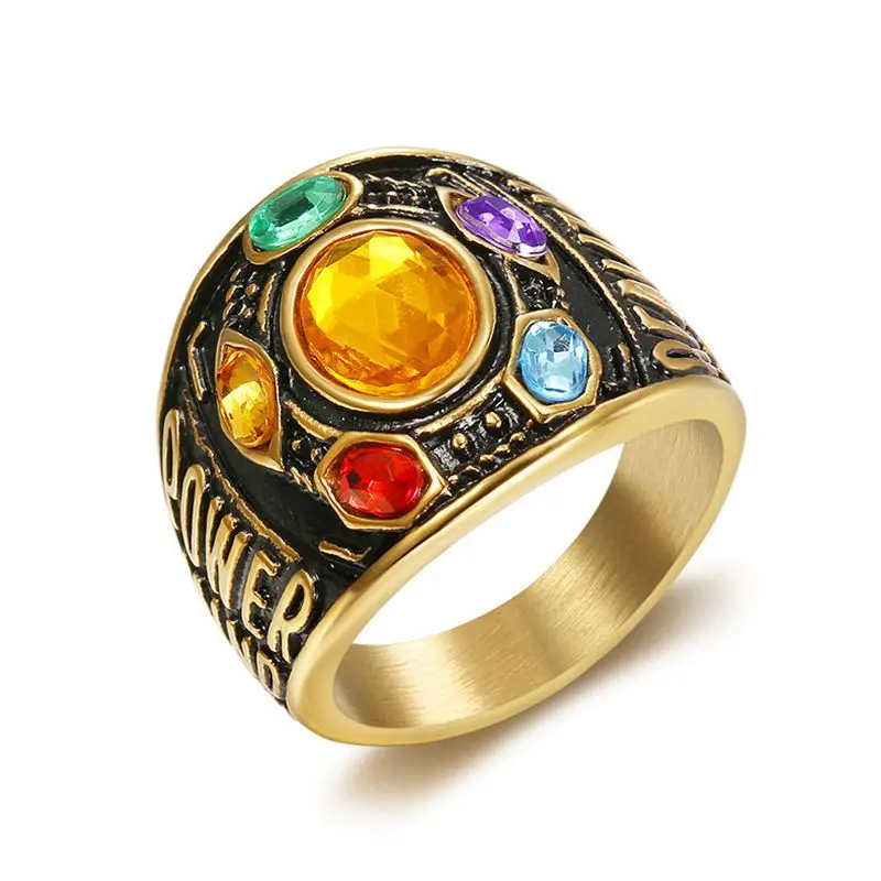 

Hip hop stainless steel gold plated pave colorful CZ diamond ring for man