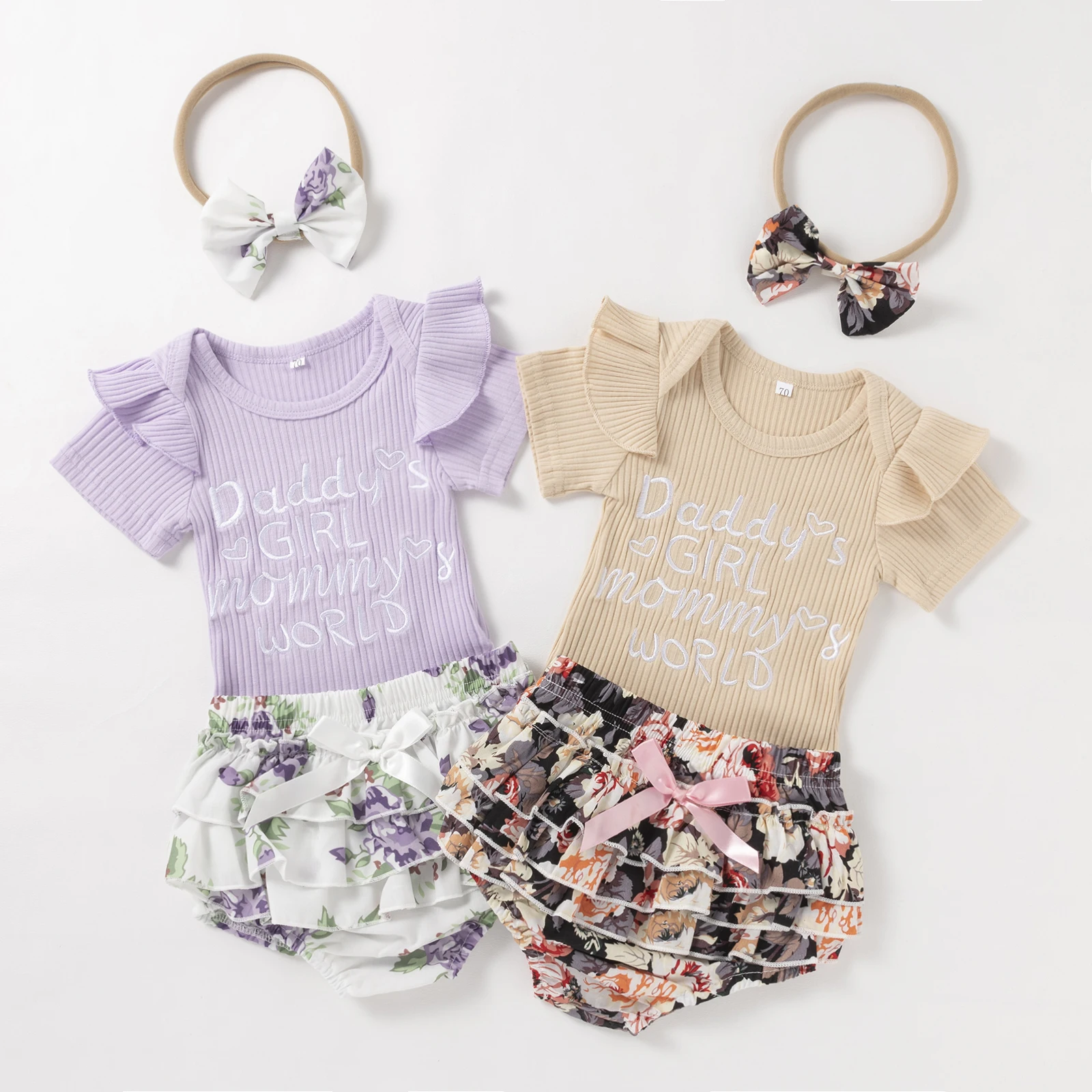 

Hot Sales baby clothes newborn girls' clothing sets floral printed shorts baby summer clothes, Picture