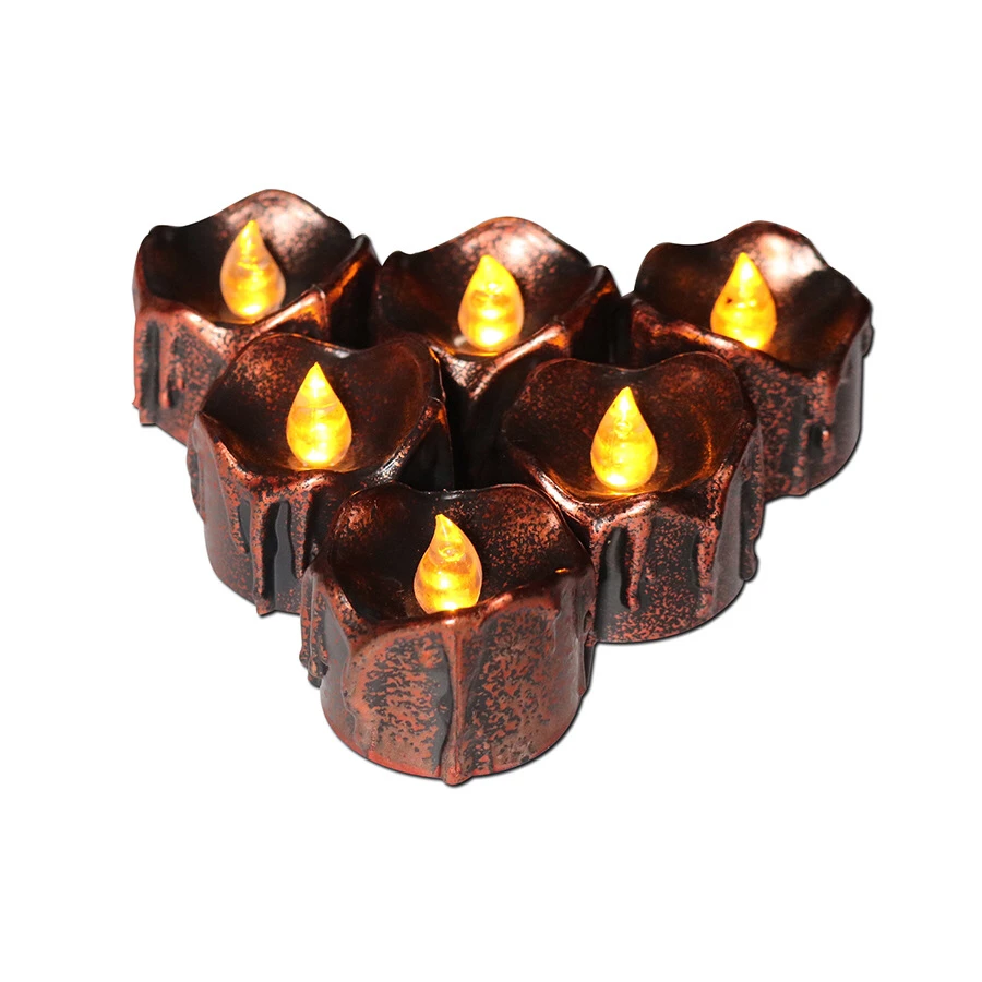 New Flickering Home Decorative LED Yellow Lights Battery Operated Tea Light Black Candles For Party,Wedding ,Church,Halloween