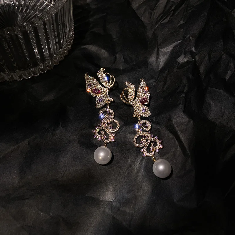 

new statement purple butterfly trendy luxury crystal drop earring
