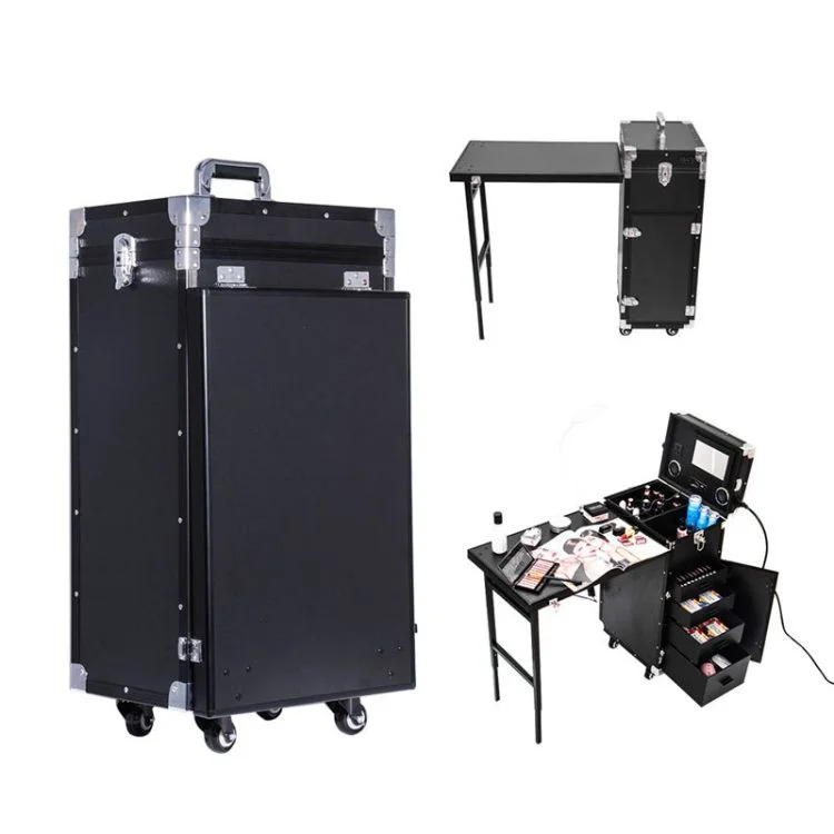 

Multifunctional Makeup Trolley Case Nail Station Bluetooth Cosmetic Nail Polish Storage Case with Table Mirror Speaker