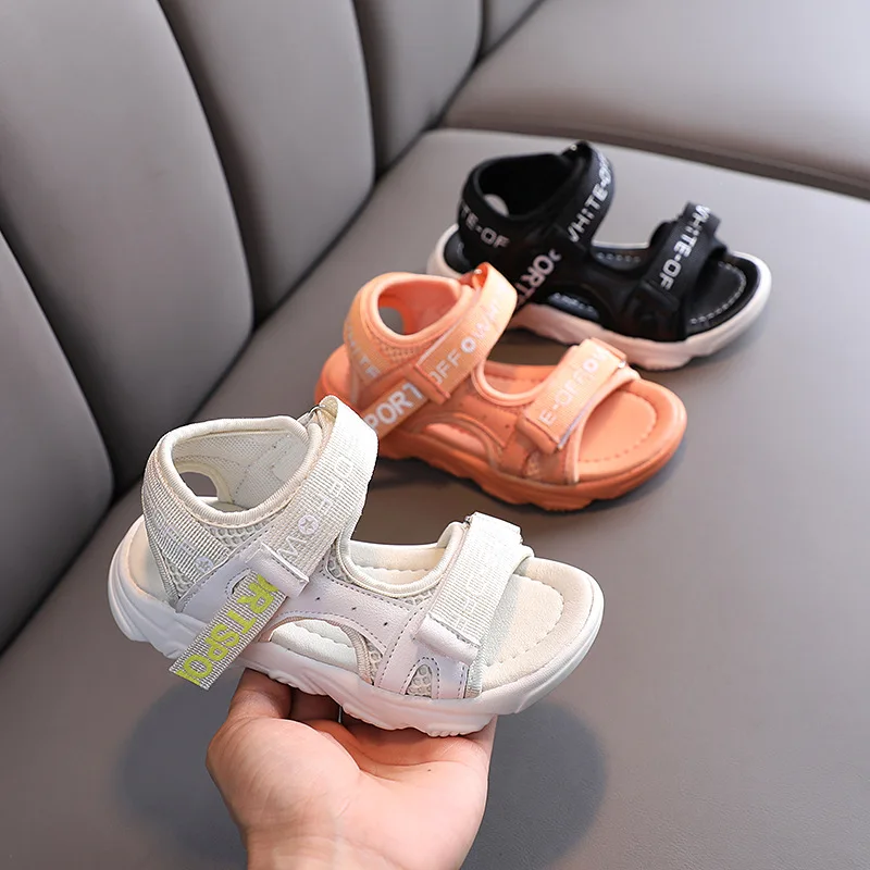 

New arrival summer soft cool handsome beach kids sandals shoes, White/black/brown
