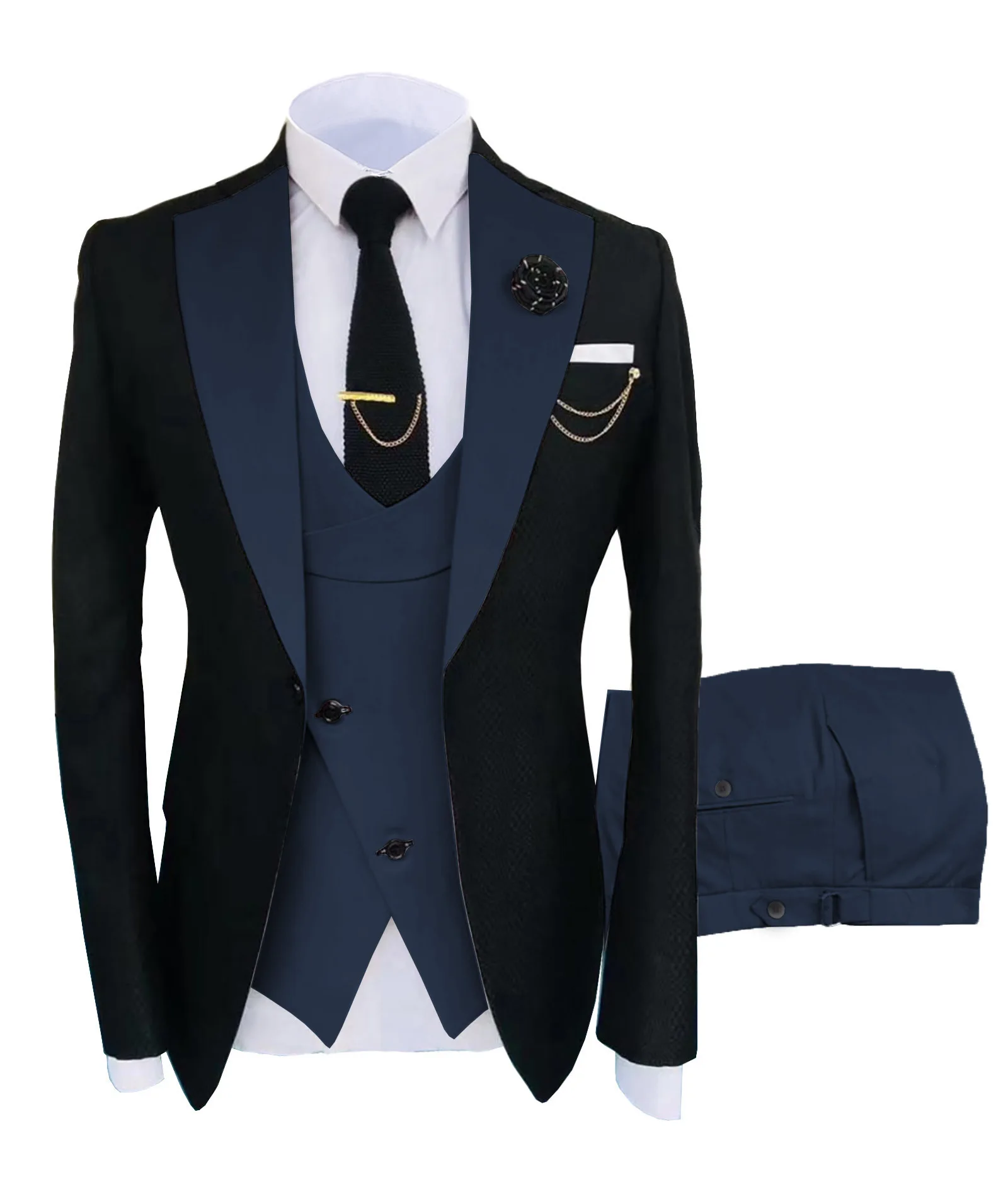 

Hot Fashion Slim Fit 3 Pcs Two-piece Set Blazer Wedding Formal Peaked Lapel Wedding Prom Masculino Men's Suit