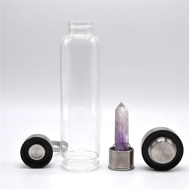 

Seaygift Wholesale Natural Gemstone Healing Quartz Stones Infused Elixir Glass Crystal Water Bottle Drinking Bottle, Multi colors