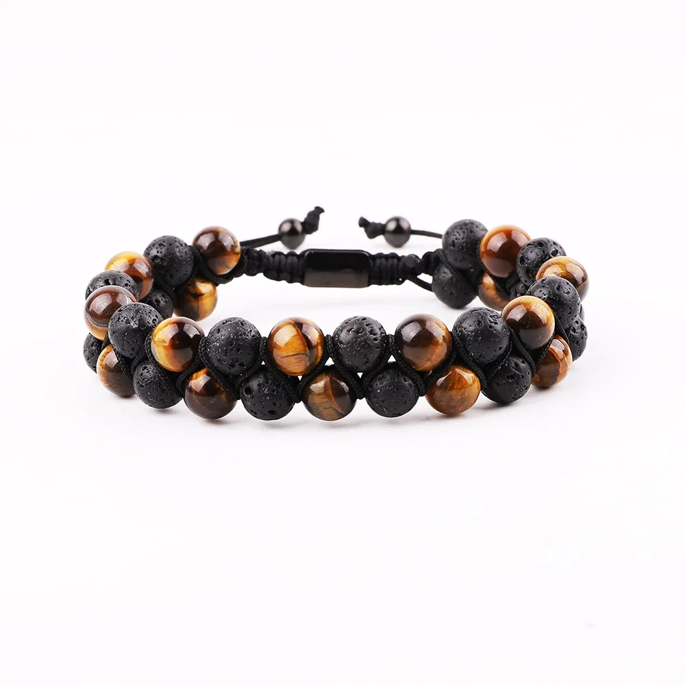 

Jewelry Mens Bracelet Manufacturer Lava Rock Tiger Eye Energy Oil Diffuser Double Layer Braided Natural Stone Bracelet For Men