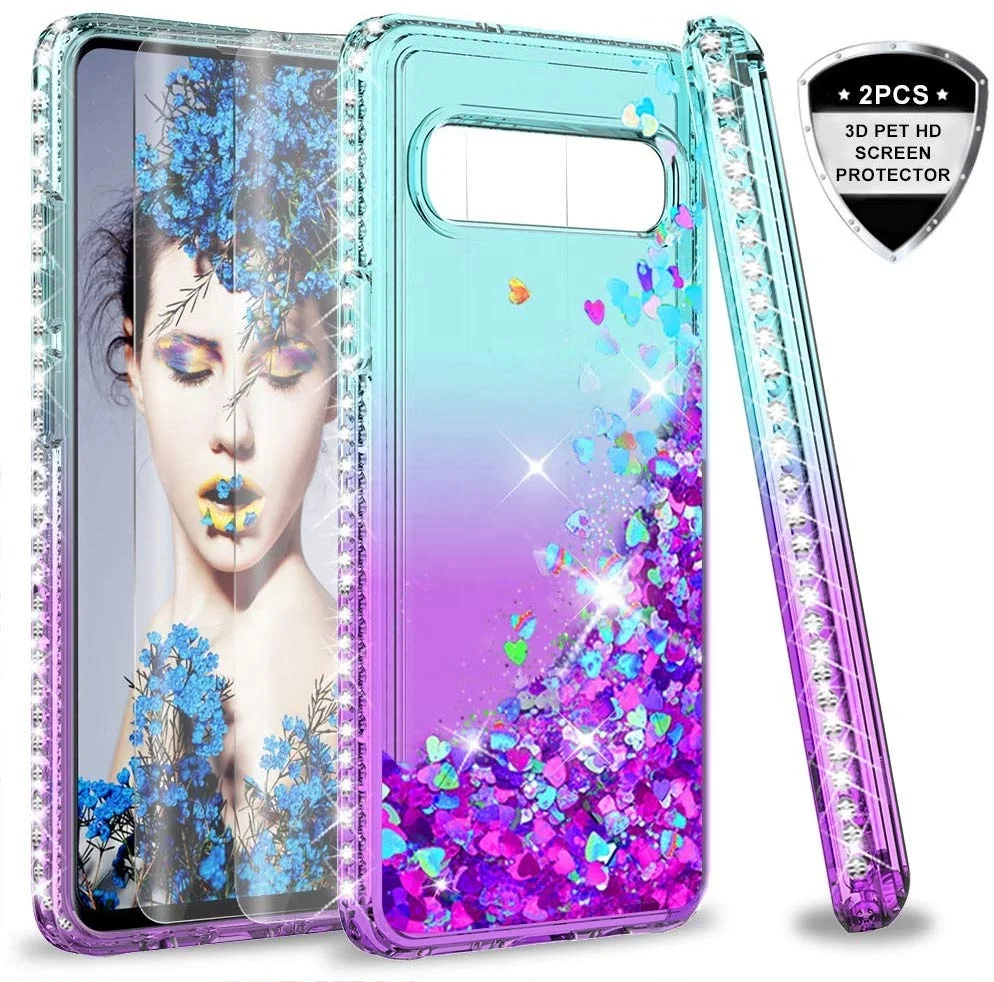 

LeYi glitter acrylic tpu phone cases for samsung S10 5g mobile cover with tempered glass[2 Pack]