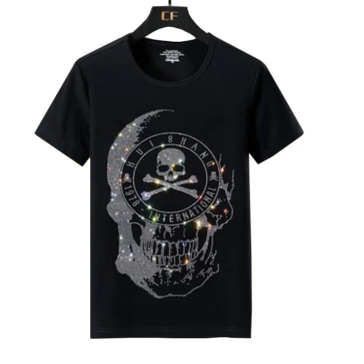 

Manufactures Color Skull Rhinestones Cotton T Shirt Man Clothing Tee Shirt