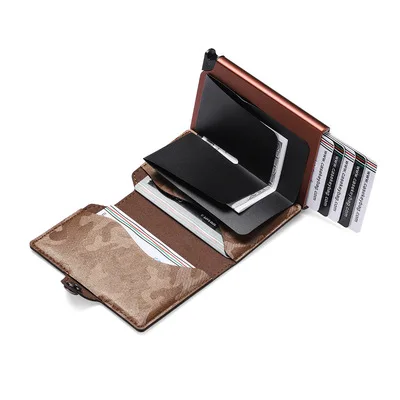 

Mental Customized Aluminium Pu Leather Unique Wallet Card Holders Box Mini Pop Up Metallic Money Clips Credit Card Holders, Picture