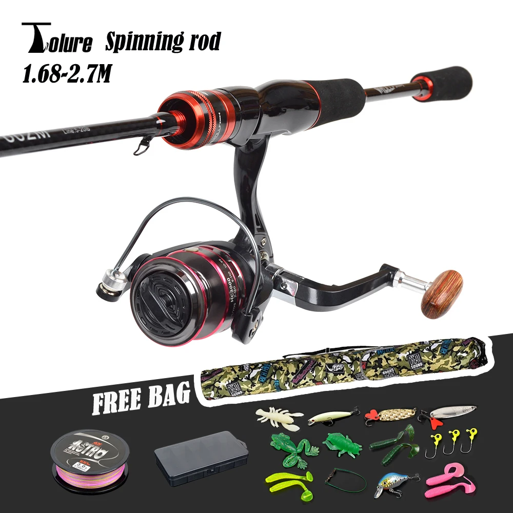Toplure 1.68m 1.8m 2.1M 2.4M 2.7M 2 3 sections saltwater Carbon spinning lure fishing rod and reel combo set