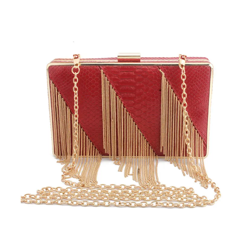 

Unique western style PU faux leather clutch crossbody bag with metal tassels for girls party wedding banquet, Black,blue, red, white