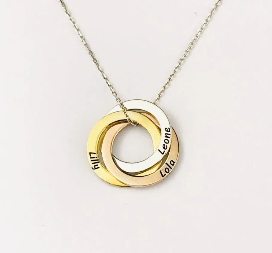 

2021 New Arrivals Personalised Interlocking Circles Necklace Russian Wedding Ring Necklace Triple Ring Necklace