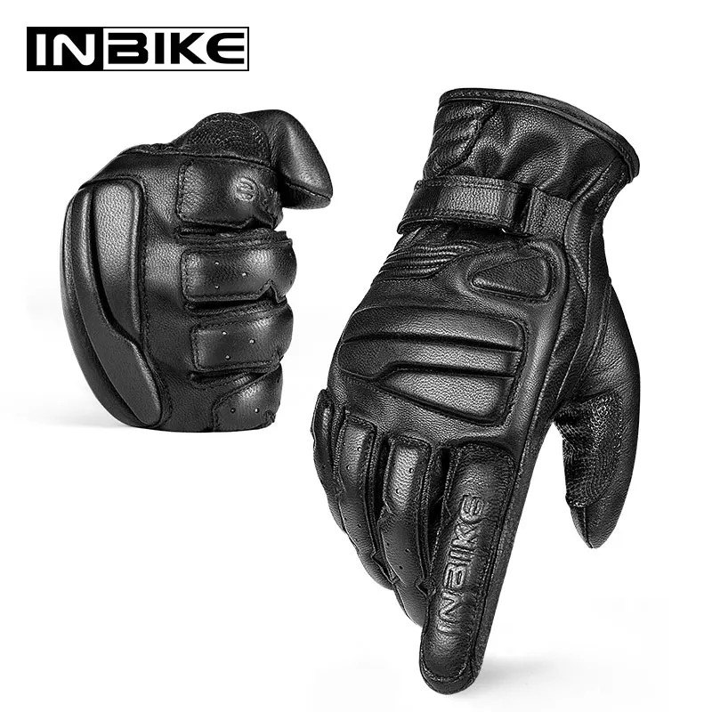 

INBIKE Goatskin Leather EVA Palm Pad Touch Screen Riding Motorbike Motorcycle Gloves CM310, Black