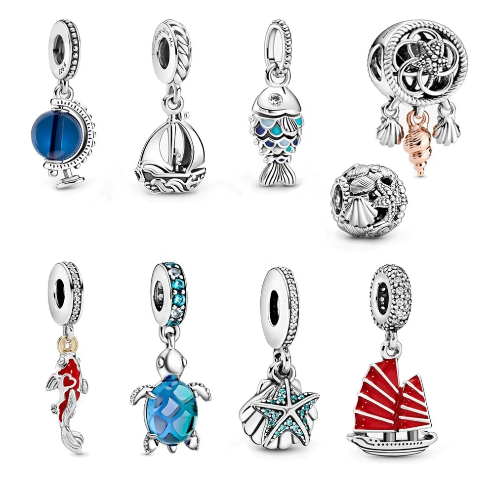 

Travel Around The World Ocean Series Boat Charms Star Seashell Pendants Fish Turtle Sterling Silver 925 Jewellery For Bracelets