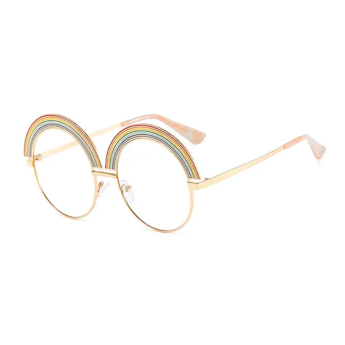 

STOCK uv400 metal Fashion oversize round rainbow eyewear Frame sunglasses for women, 6 color for selection