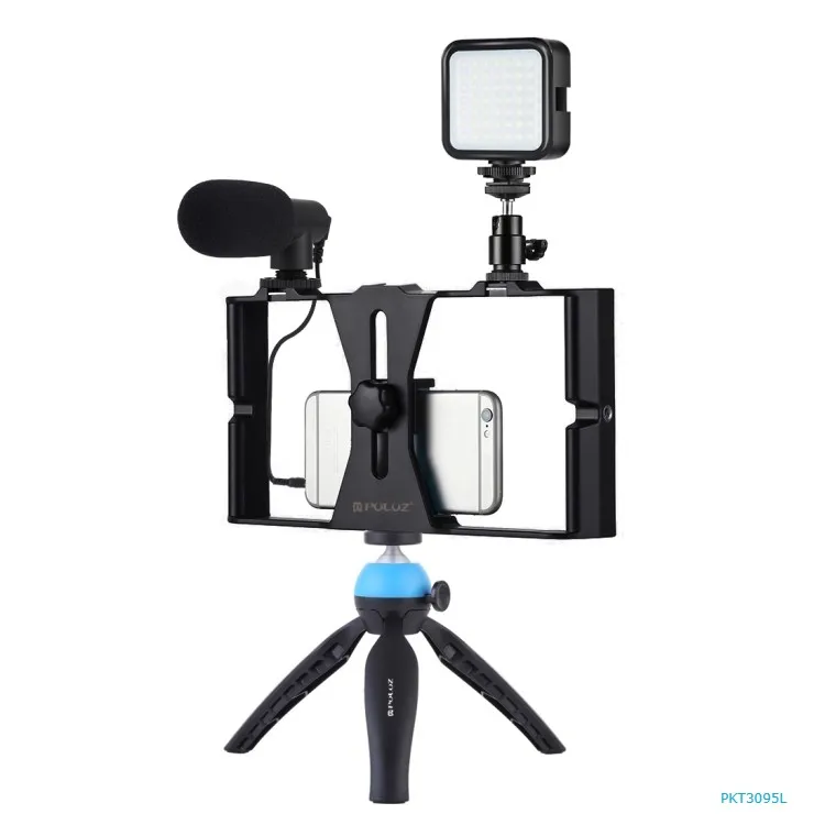 

PULUZ 4 in 1 Vlog Live Broadcast LED Selfie Fill Light Video Rig Kits with Micrphone Tripod Mount and cold Shoe Tripod for phone