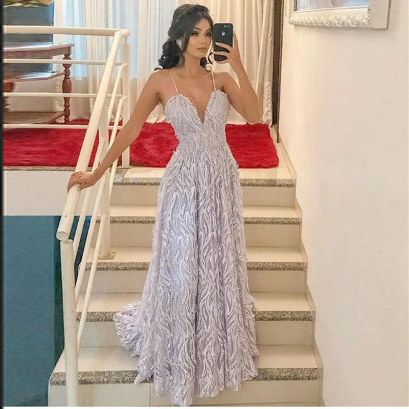 

Women Elegant Design Deep V Sexy Suspender Ball Gowns Evening Party Luxury Dress, Customized color