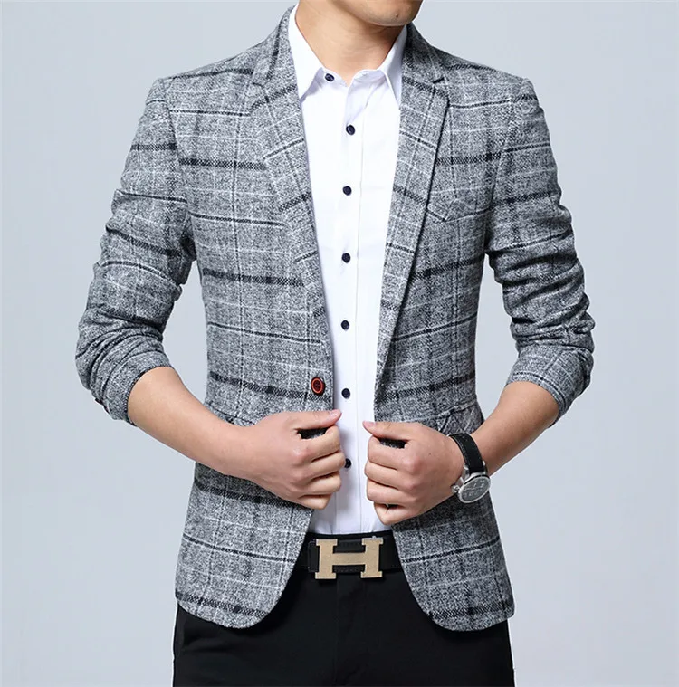 

New spring men's plaid suit Korean style slim plaid small suit jacket business casual plus size male cloth