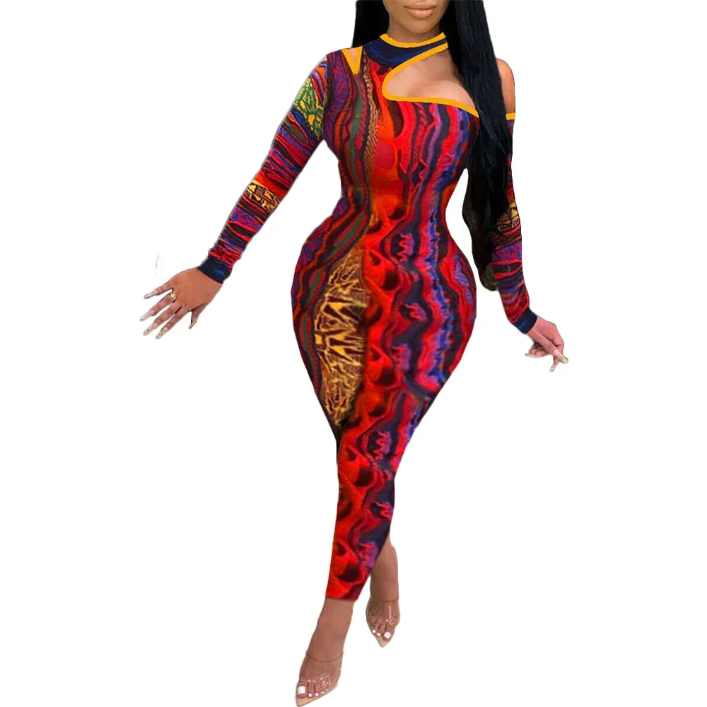 

Free Shipping R01023 - women sexy bodycon long sleeve printed jumpsuit