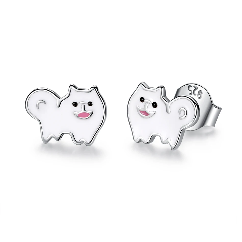 

Children Fashion 925 Silver white Enamel Small Puppy Stud Earrings for Baby Kids Girls Women Cute Party Earring Jewelry