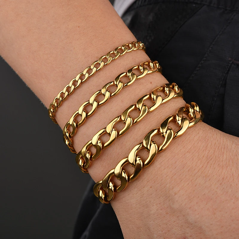 

Gold Stainless Steel Cuban Figaro NK Link Chain Bracelet, As the picture shown