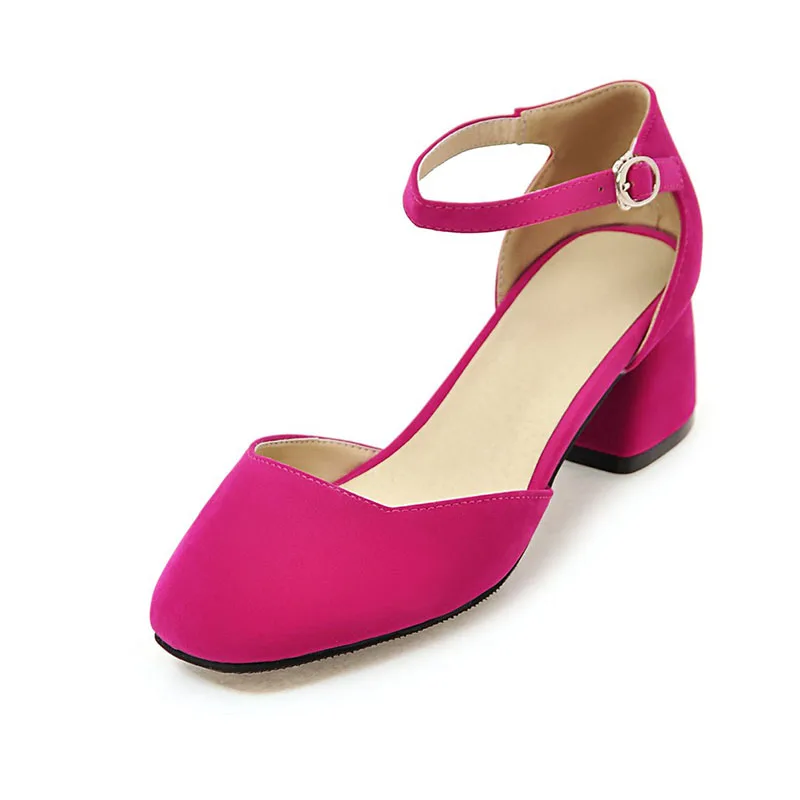 

Summer Sexy Suede Leather Closed Toe Ankle Strap Block Heels Pumps Shoes, Black/blue/ecru/rose