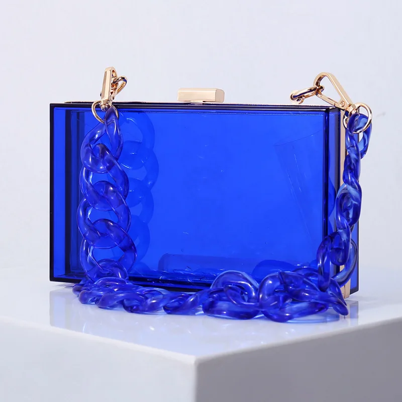 

Women fashion purse and hand bag Neon Transparent Clear Acrylic Plastic Hard Frame Party Clutch Purse Chain Strap, Customized