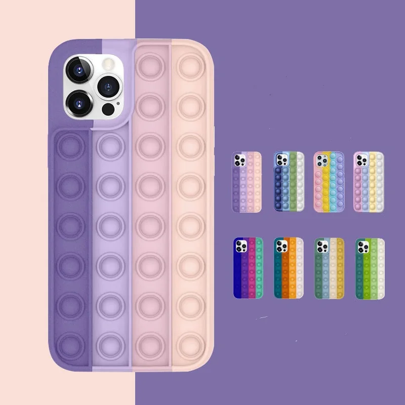 

Fidget Toys Push Pops Bubble Soft Rainbow Colors Interactive 3d Silicone Mobile Phone Case For iPhone 13 12 11 Pro Max X XS Max, Colorful