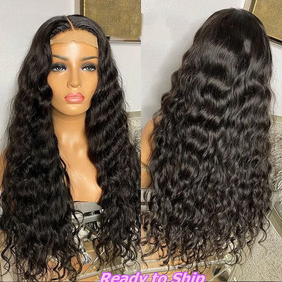 

Glueless Virgin Brazilian Water Wave Lace Front Wig Preplucked Natural Hairline Lace Frontal Wigs Baby Hair, Natural color