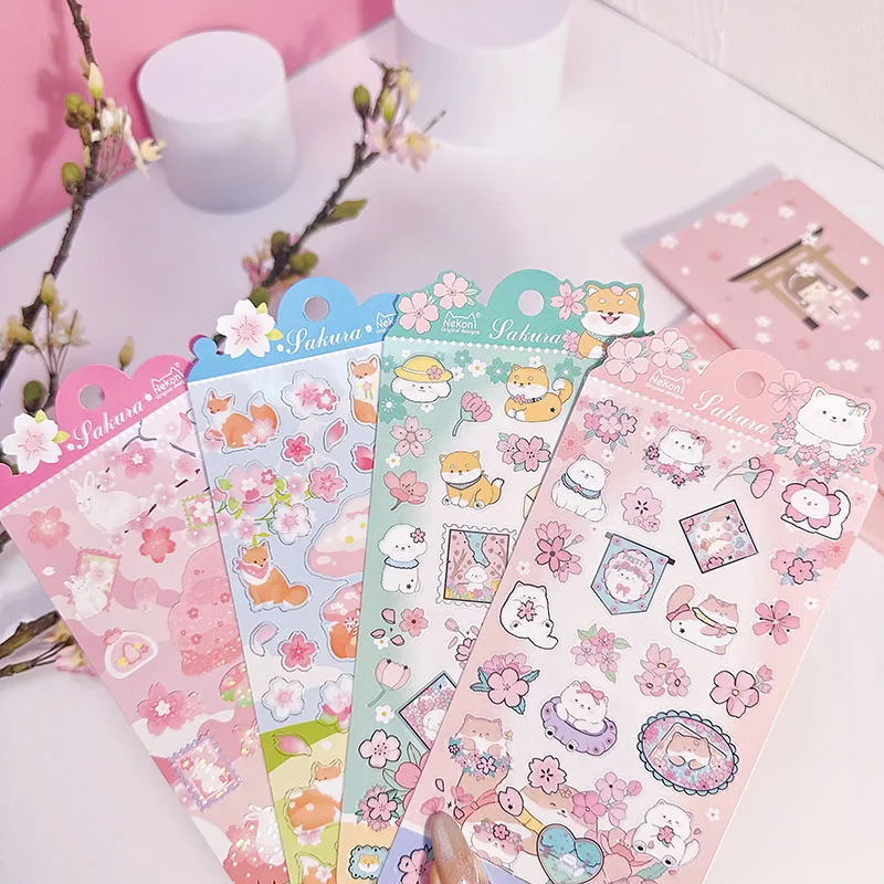 Nekoni Original Stickers Kitty Dog Fox Rabbit  PVC Vinyl Aesthetic Stickers Decals for for Sakura Series  Animal Stickers