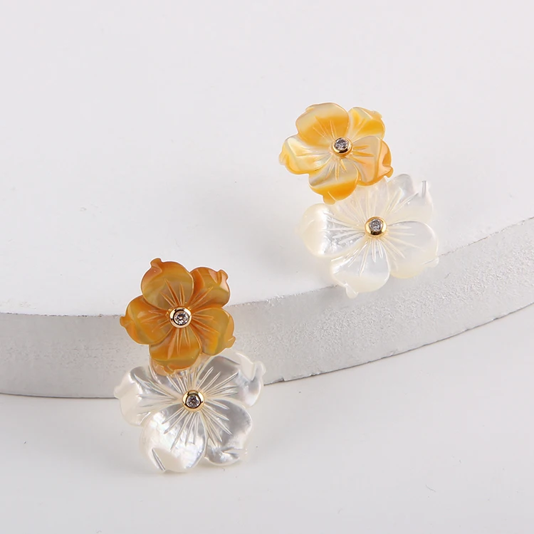 

Latest design high quality natural shell flower earrings for women, Yellow, white, pink