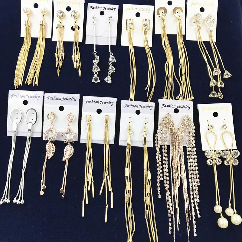 

PUSHI yiwu market wholesale jewelry earings supplier minimalist korean long tassel earring women mix batch