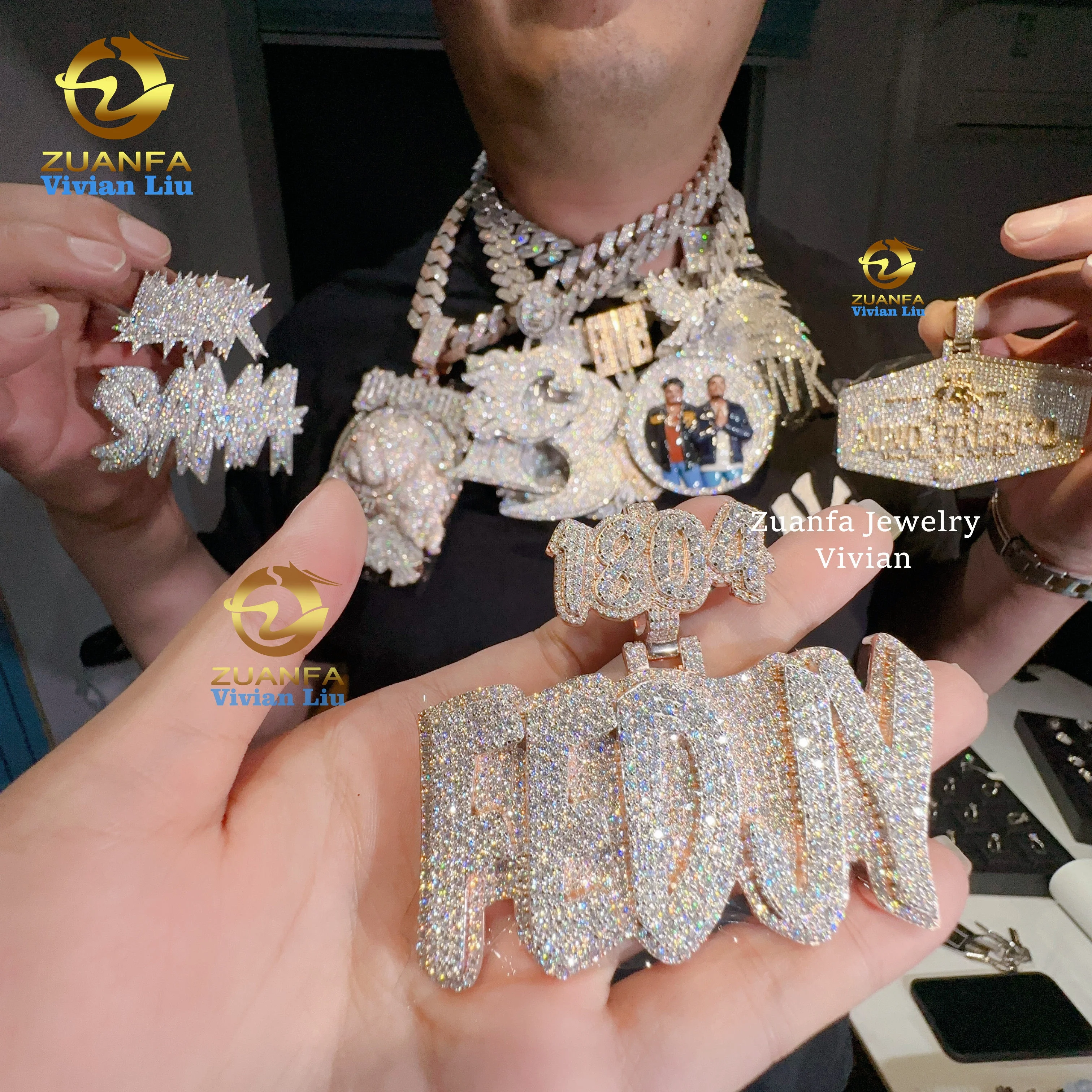 

Custom 3D Letter Necklace Name Pendant D color VVS Moissanite Hip Hop Jewelry Silver 925 Iced Out Diamond Pendant