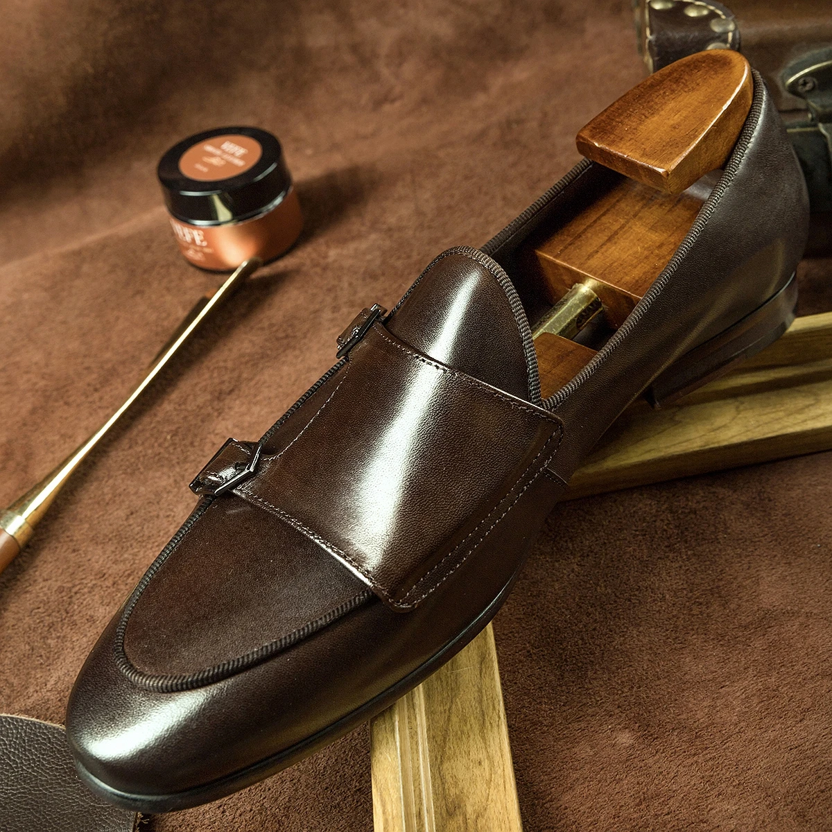 

Fashion design genuine leather upper casual man dress shoes monk shoes, Black,coffee