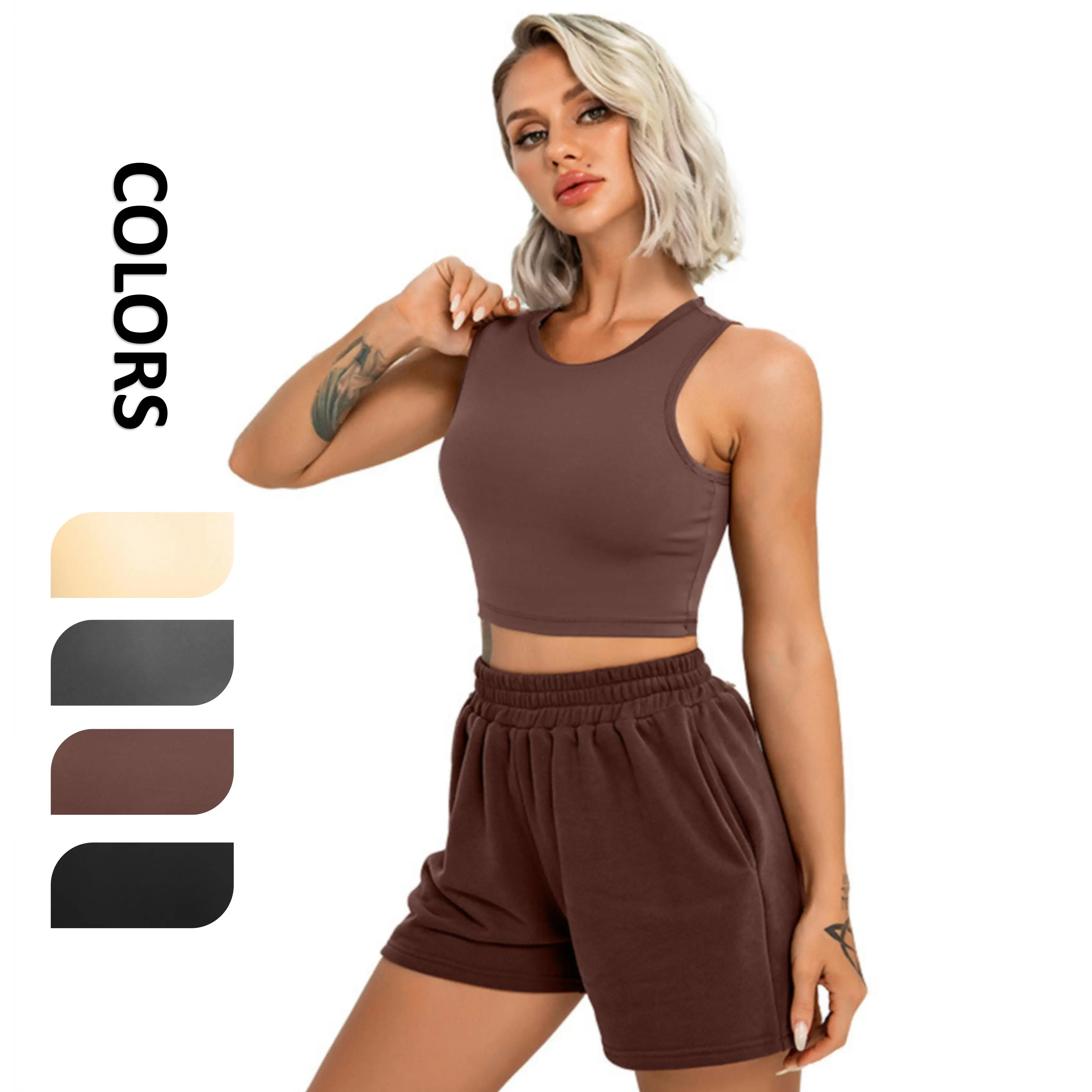 

BBZC5820 Vest Shorts Yoga Sets Fitness Seamless Gym Suits 2 pieces Women Sport Suit Short Leggings Yoga Set