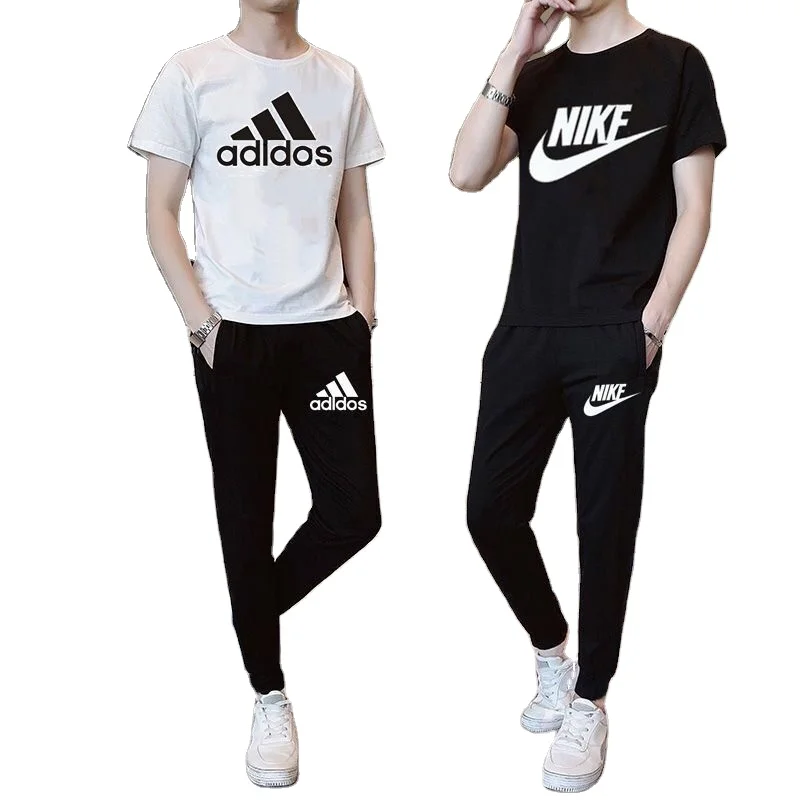 

Wholesale man student running summer fashion casual large brand custom sportswear short sleeve trousers cotton set suit