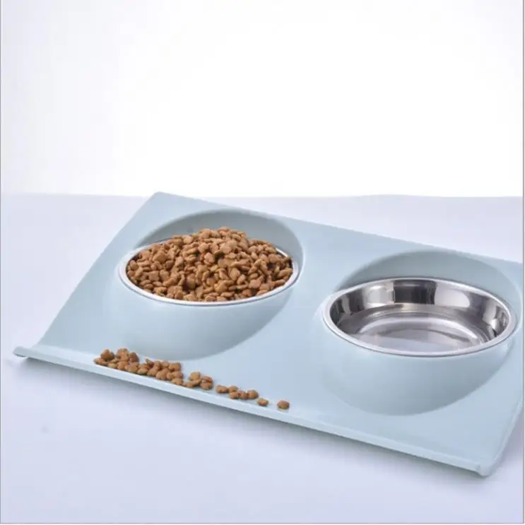 

Tcw005 Stainless steel pet bowl, sloped plastic skid, splash-proof food feeder, 3 colors