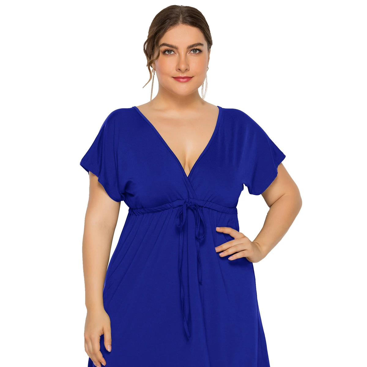 

2021 M - 4XL Trending elegant casual ladies classy dresses V-neck pleated lace up office sexy plus size women clothing