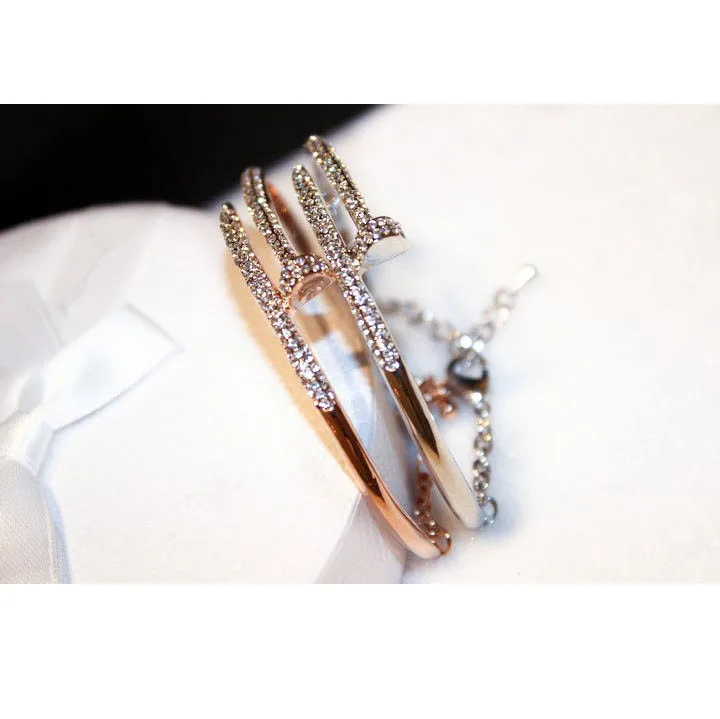 

Fashion Crystal Nail Bracelet For Woman Zircon Paved Round Silver Gold Color Female Bracelets Bangles New