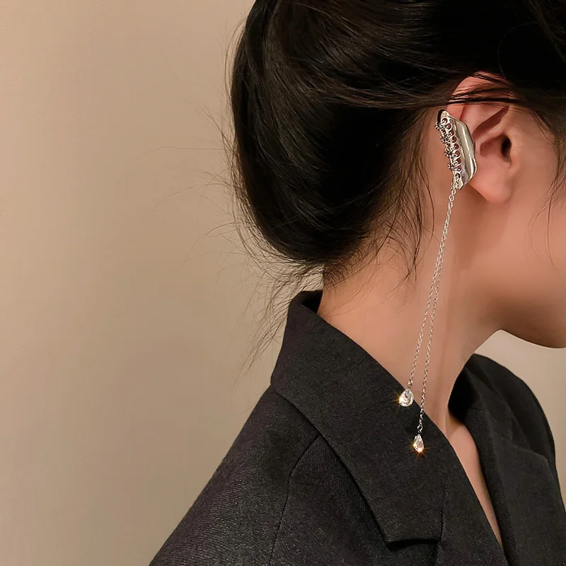 

new design crystal drop single piece clip cuff earring