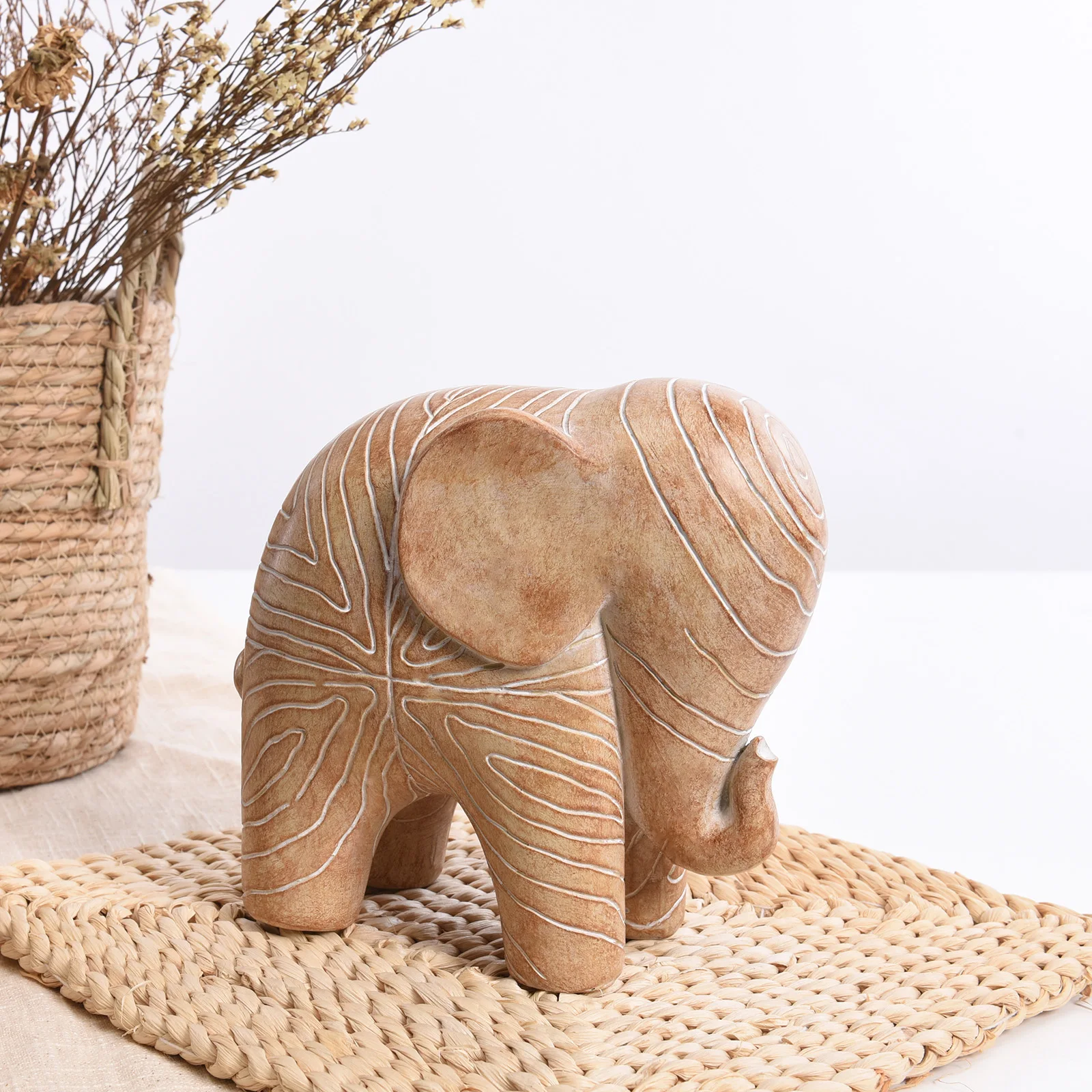 

Kakizzy Creative Ethnic Style Resin Animal Home Elephant Sculpture Figurine Craft Study Bookcase Decoration
