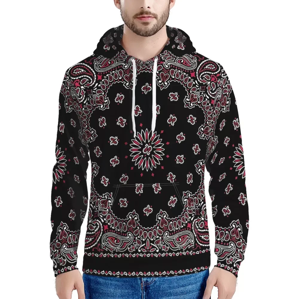 

High Quality Paisley Bandana Style Printed Clothing Man Trendy Hoodies Logo Custom Comfortable Big Size Hooded Sweater For Daily, Customized color